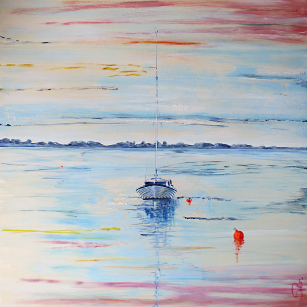 Acrylzeichnung: Segelboot in Maasholm an der Schlei