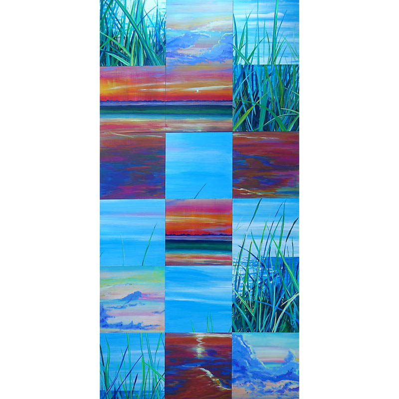 Kunst auf Holz: Ostsee als Mosaik, Acryl auf Holzmalgrund, 80x40cm