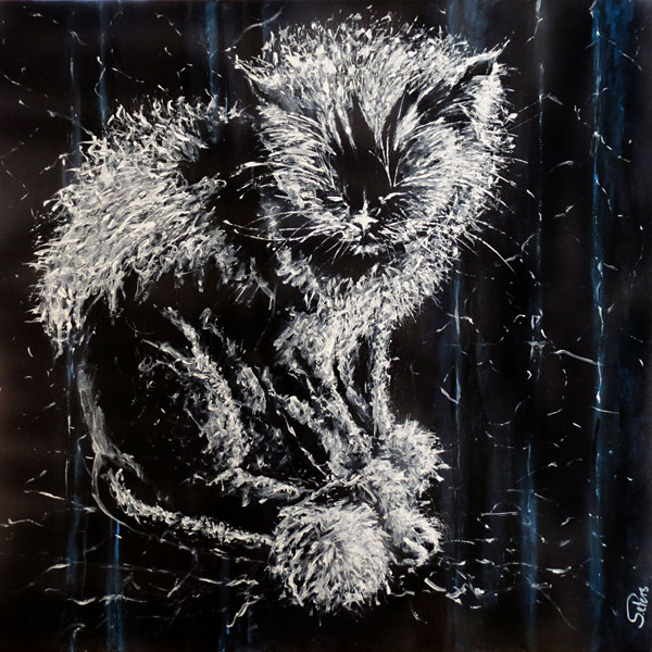Acrylzeichnung: Katze mit Löwenfrisur, Acryl auf Leinwand, 80x80cm